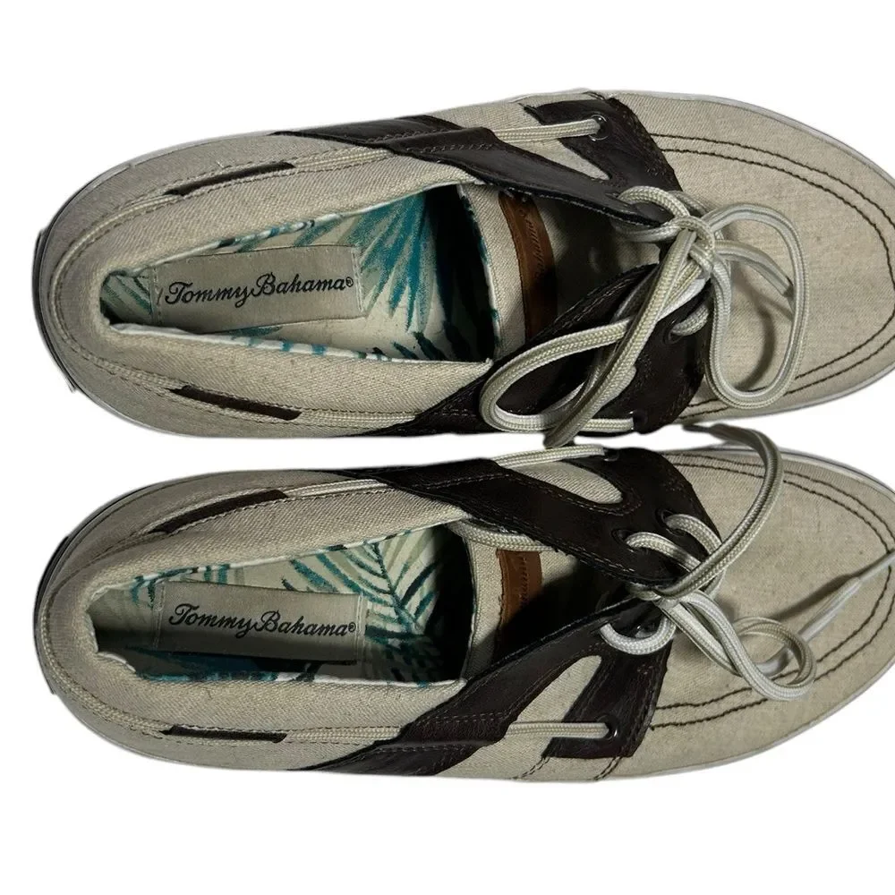 Tommy Bahama Leather and Canvas Boat Shoes Means Size 11
